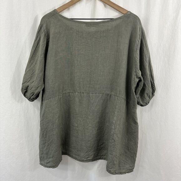 Cobblestone Living Lagenlook Linen  Pocket Elastic Sleeve Top OSFM Neutral - Picture 2 of 6